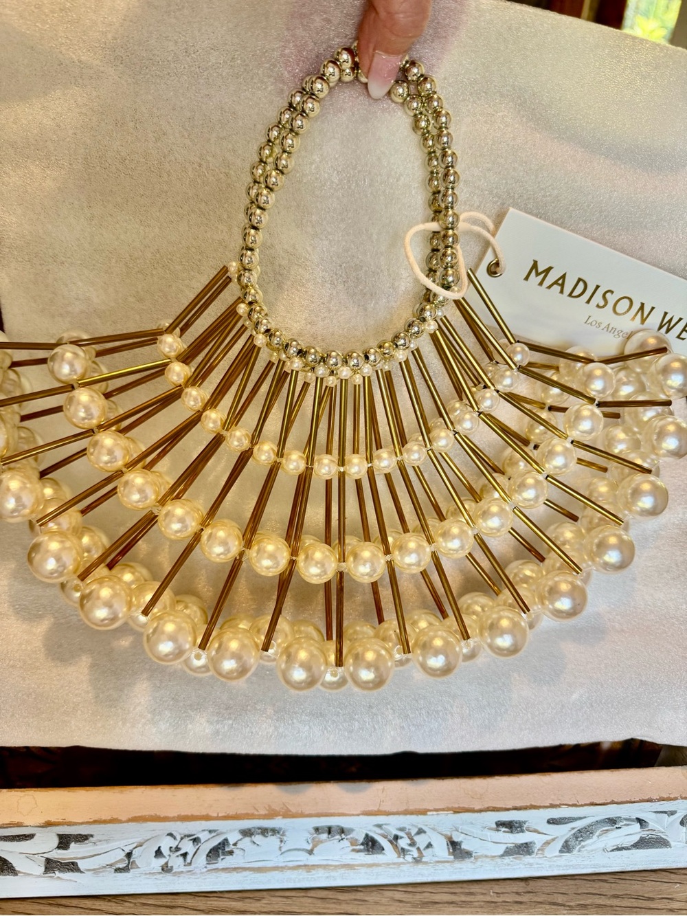 Madison West Pearl and Gold Fan-Detail Evening Bag - Picture 4 of 5